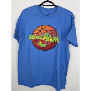 Space Jam Graphic Tee Mens Large Blue Heather Basketball Movie Logo T-Shirt